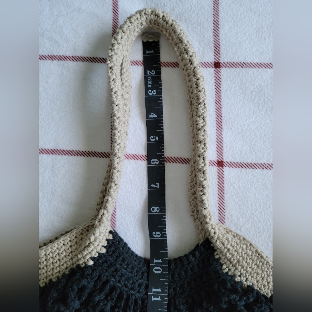 Crochet Farmers' Market Open-Weave Cotton Bag - Small, Black + Jute (Handmade) - Picture 7 of 8
